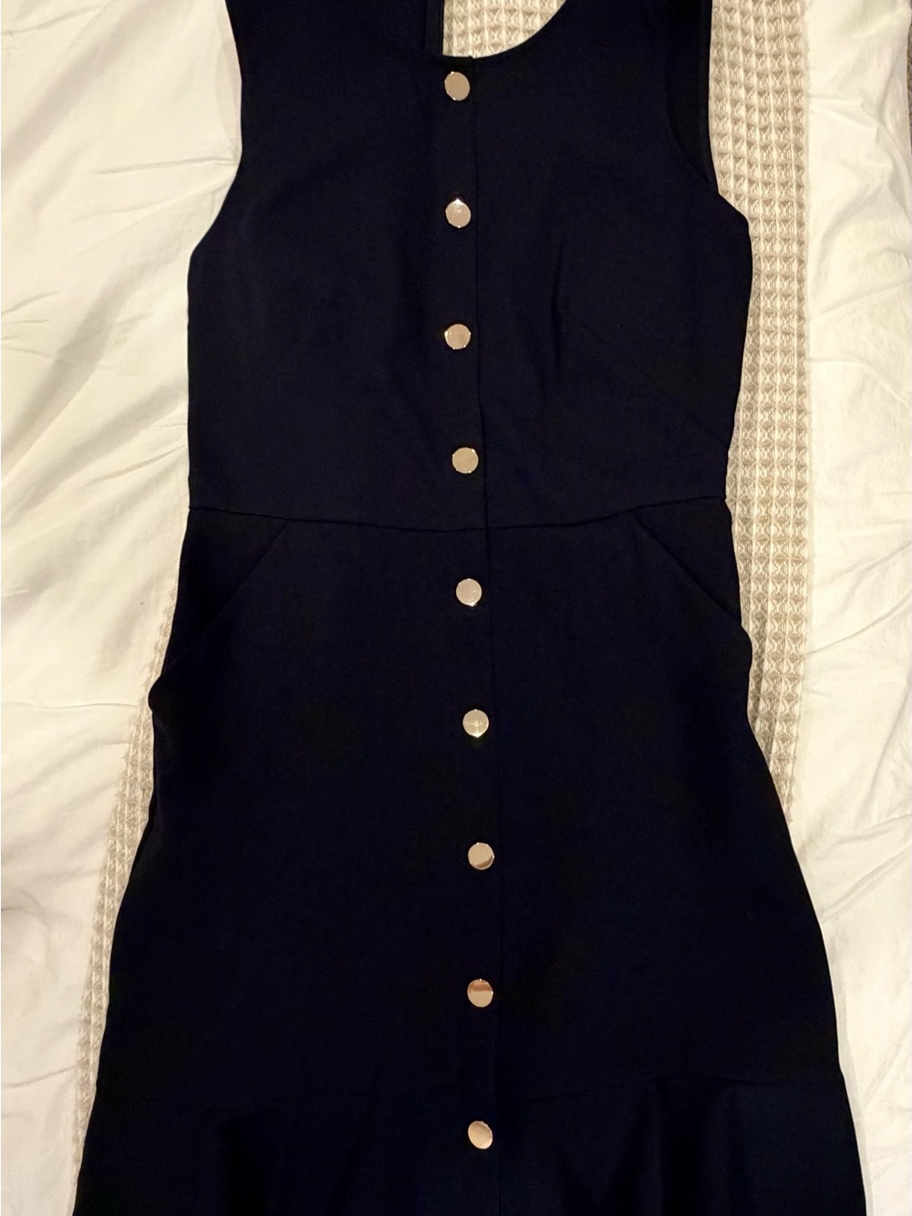 Sleeveless Dark Navy Dress with Gold Buttons